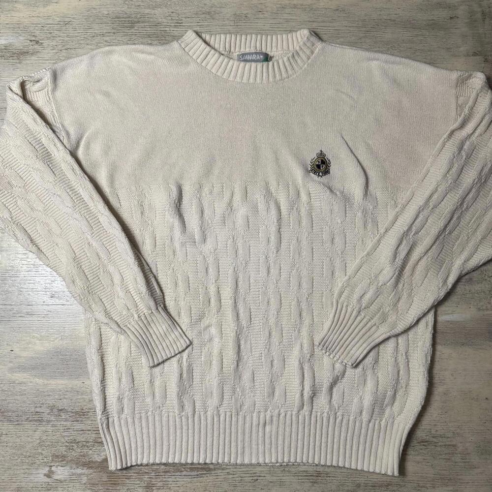 Men’s Vintage State Farm Embroidered Crest Cable Knit Sweater Size XXL
